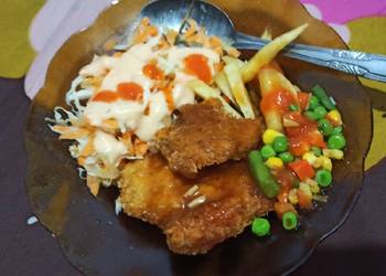 Resep Terbaik Chicken Katsu plus Salad ala Hokben dengan saos brown Steak Gurih Mantul