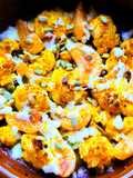 Coliflor asada con mandarina y mozzarella fresca