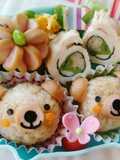 Bear & Flower Bento with 1 Wiener Sausage