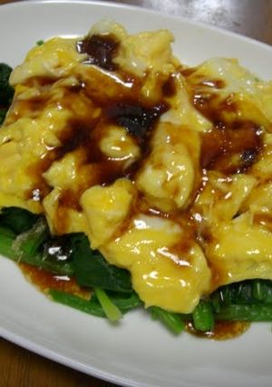 A picture of Spinach with Soft-Cooked Eggs.