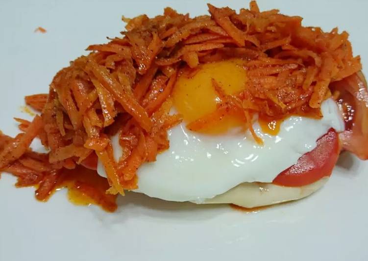 Steps to Prepare Tasty Poached Egg Top Spicy Buttered Carrot Breakfast Sandwich