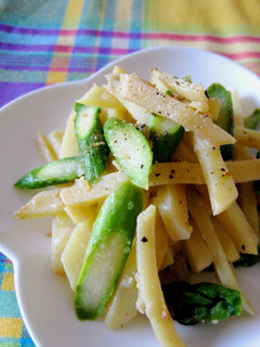 A picture of Asparagus and Potatoes Sautéed in Butter and Soy Sauce.