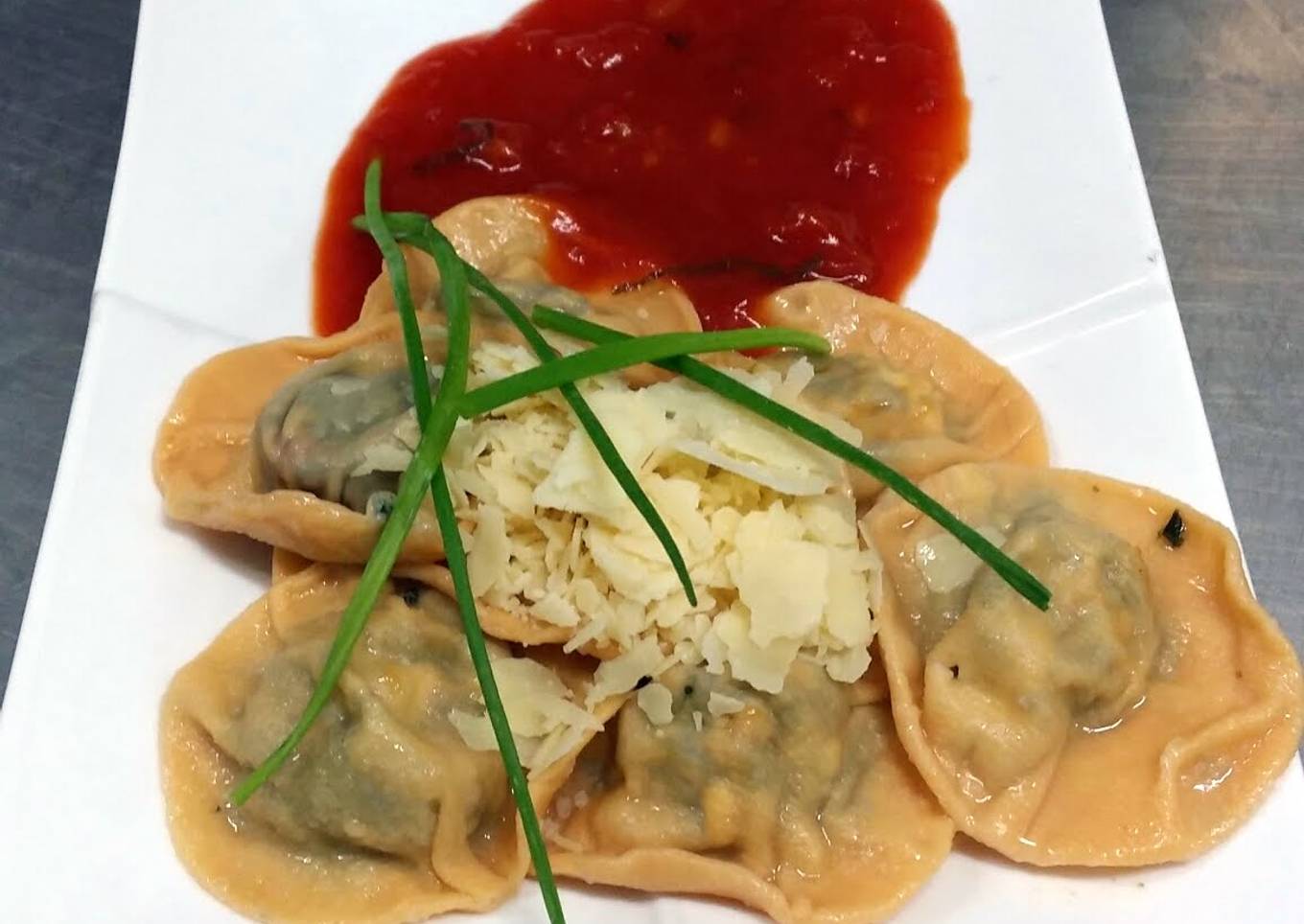 Ravioli with Feta, Herb filling and Fresh Tomato Sauce