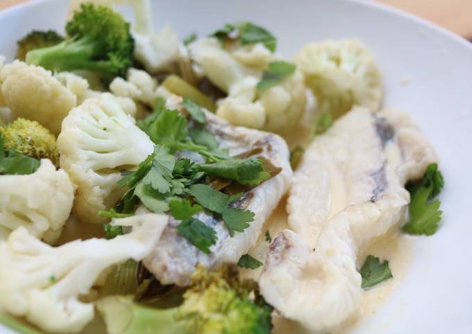 Monkfish with Cauliflower & Spring Onions In Creamy Wine Sauce