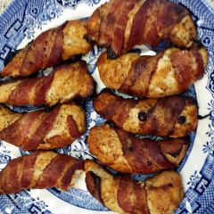 A picture of Honey chicken wrapped in bacon.