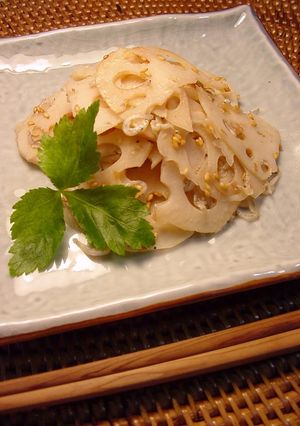 A picture of Umeboshi Plum Flavoured Lotus Root Kimpira.