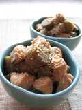 Salmon and Burdock Root Stewed in Sesame Seed and Miso sauce