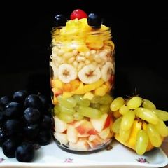 A picture of Fruity jar🍌🍎🍏🍇🍑.