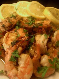 A picture of Sunshine's shrimp in lemon butter.