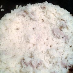 A picture of rice and pork.