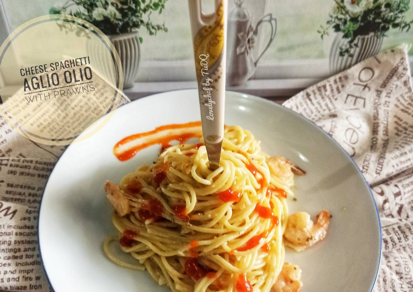 Cheese Spaghetti Aglio Olio With Prawns