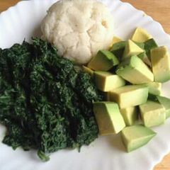 A picture of Spinach/ugali/avacodo.
