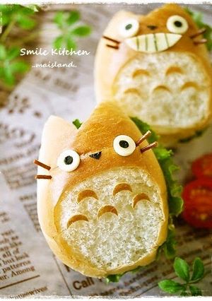 A picture of Totoro Sandwich using a Bread Roll.