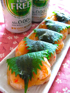 A picture of Shrimp in the Style of Sakura Mochi.