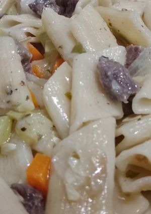 Una foto de Salteadito de verduras🧅🥕🫑 con fideos Mostachol
