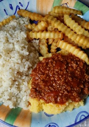 A picture of Polenta with Ground Beef.
