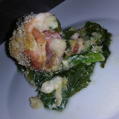 A picture of Chicken Cordon Bleu Bake with Mustard Greens.