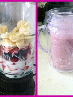 A picture of Strawberry Blueberry, And Banana Smoothie.
