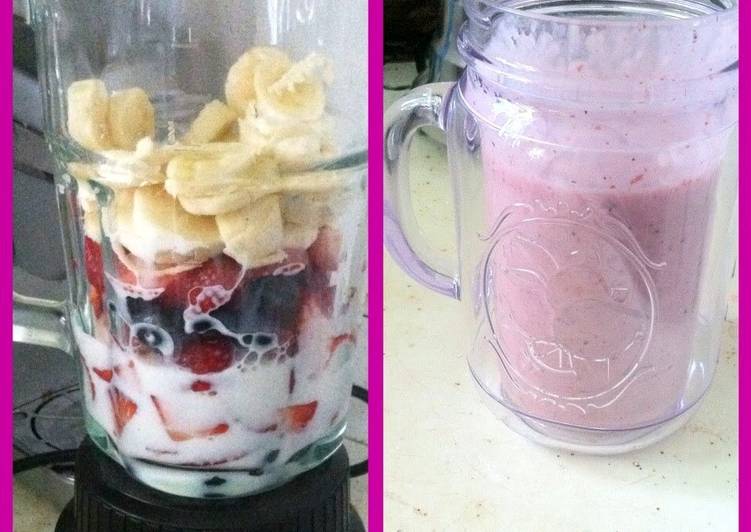 How to Cook Tasty Strawberry Blueberry, And Banana Smoothie