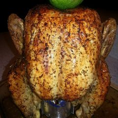A picture of Beer butt oven roasted dill lemon/lime chicken.