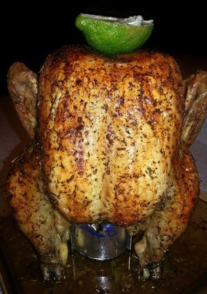 A picture of Beer butt oven roasted dill lemon/lime chicken.