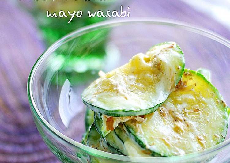 Simple Way to Make Quick Zucchini with Bonito Flakes, Mayonnaise, and Wasabi