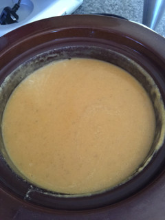 A picture of Creamy Butternut And Sweet Potato Soup In Crockpot.