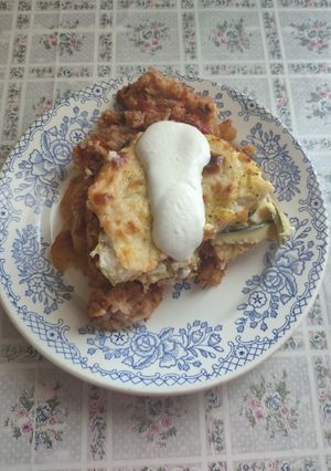 1954. Krumplis cukkinis rizses párizsis rakott😋 recept fotója