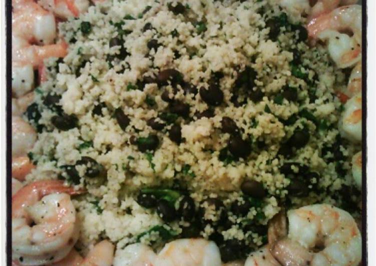 Simple Way to Prepare Perfect Black bean & spinach couscous with baked shrimp