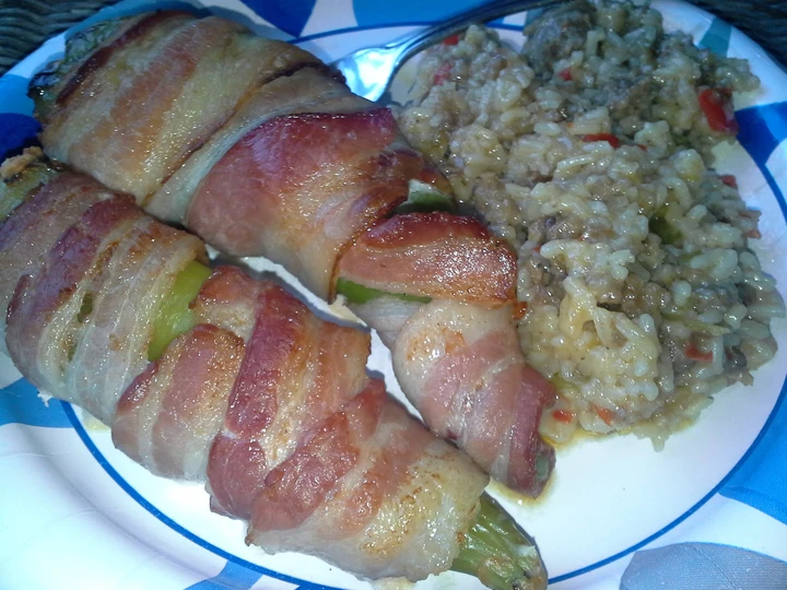 Recipe Bacon Wrapped Pulled Pork and Cream Cheese Stuffed Anaheim Peppers and Sausage and Peppers Rice the Delicious You can take Joss in your mouth