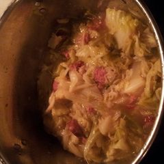A picture of Cabbage with Turkey sausage.
