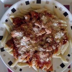 A picture of Pork Ragu with Rigatoni Pasta.
