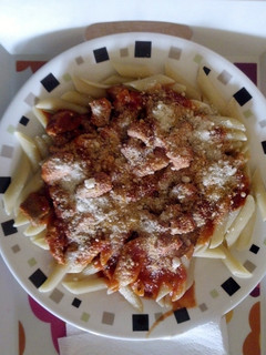 A picture of Pork Ragu with Rigatoni Pasta.
