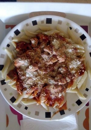 A picture of Pork Ragu with Rigatoni Pasta.