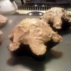 A picture of Brad's chocolate bacon cakes w/ whiskey maple frosting.