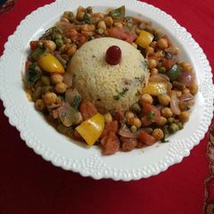 A picture of Moroccan vegetables with CouscousA wonderful vegetarian version of traditional Moroccan dish.