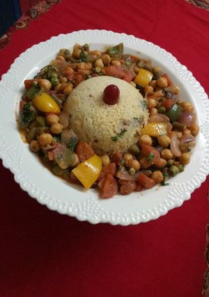 A picture of Moroccan vegetables with CouscousA wonderful vegetarian version of traditional Moroccan dish.