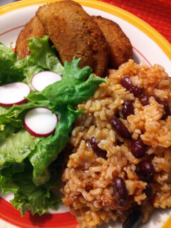 A picture of sandra's simple rice with beans.