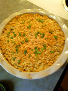 A picture of cheesy hash brown potato casserole.