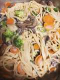 Espaguetis con verduras cremoso