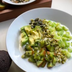 A picture of Greek Yogurt Breakfast Bowl | Morning Yogurt Protein Rich Bowl | Green Greek Yogurt Bowl.