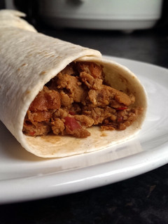 A picture of Sophie's Thai red curry breakfast wrap.