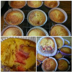 A picture of Polenta & Strawberry Cup Cakes. Super Moist & Yummy.
