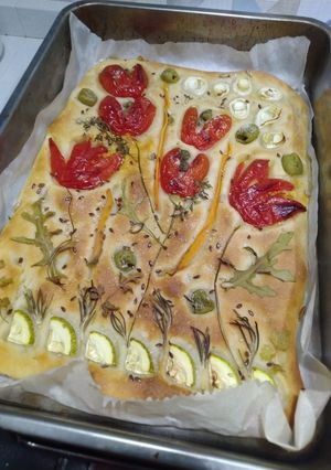 A picture of Artisan Focaccia with Sourdough Starter.