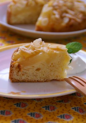 A picture of Sliced Almond & Pear Cake.