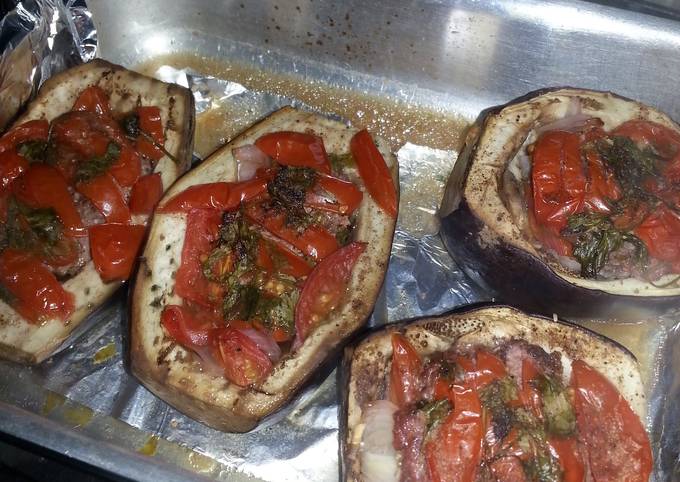 HCG diet meal 5 & 6: Eggplant boats and burgers. recipe for 2