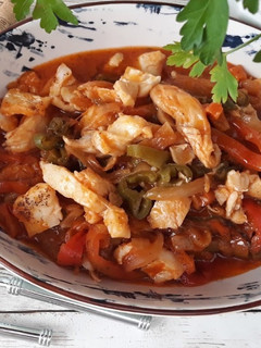 Una foto de Bacalao salteado
