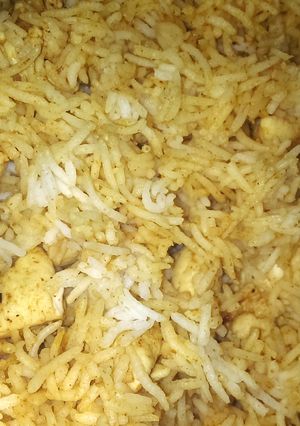 A picture of Mandys fajita chicken and rice.
