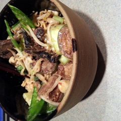 A picture of Udon noodles with peanut sauce.