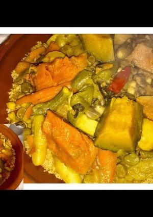 A picture of Moroccan Couscous with Meat and Vegetables.